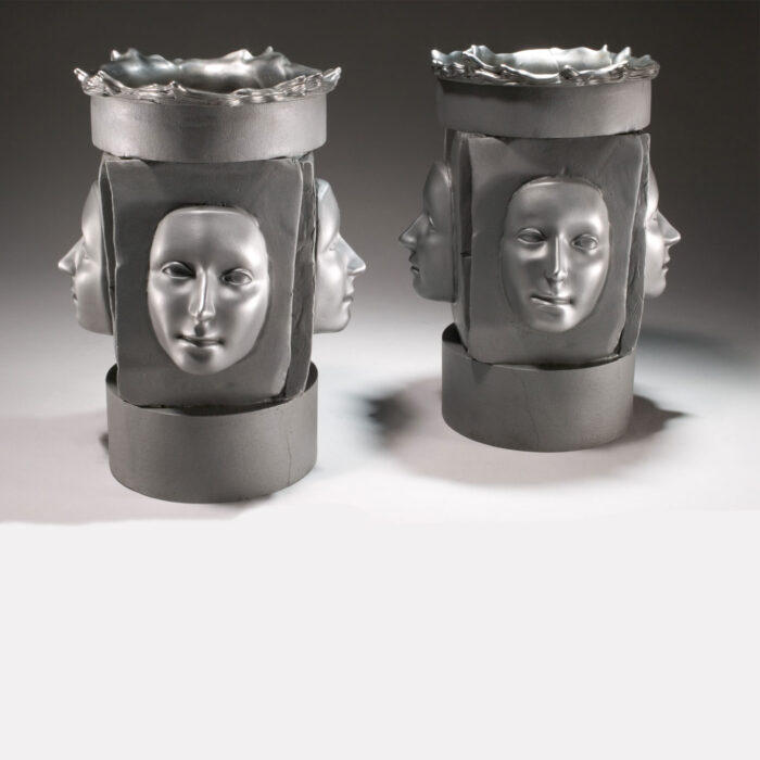 Mike Leckie Sculptor Four Face Vase Pair